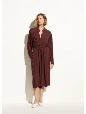 Vince Mixed Media L/S Dress in Black Cherry, Size Large
